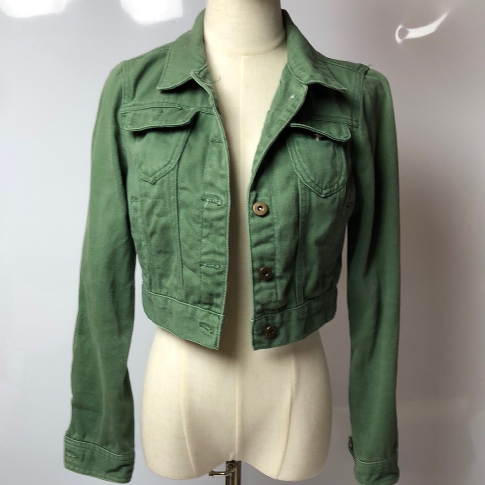 Green Cropped Jean Jacket